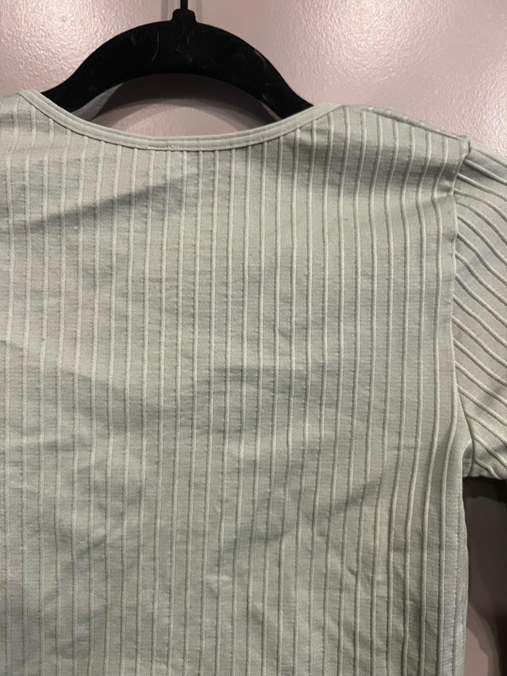 Anthropologie Pale Green Khaki Ribbed Snap Crop Top S/M - Picture 5 of 6